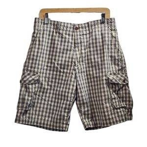 Timberland Cargo Shorts Mens Size 34 Blue & Khaki Plaid Cotton 11” Inseam